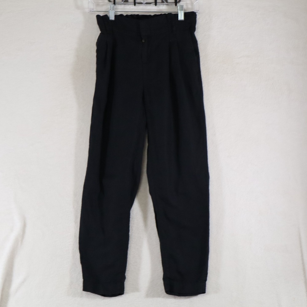 LOFT Womens XXSP Black Paperbag Waist Tapered Pleated Pants Elastic High Rise